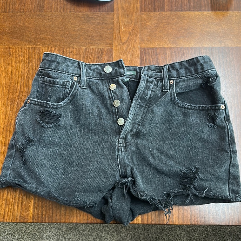Black ripped denim shorts
